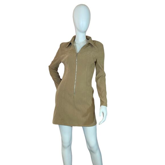 90's Vintage Tan Zip-Up Mini Dress by Possessed Clothing Company - Picture 1 of 8